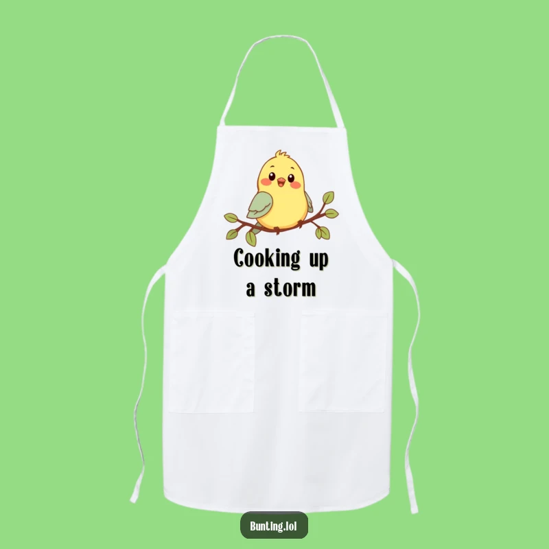 Funny Chirping Bunting Apron: Chef Bird Character Singing Joyfully, Hilarious Kitchen Wear