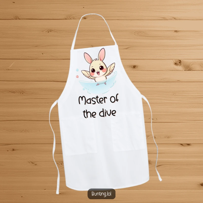 Funny Bunting Apron showing a bird in a swift, agile dive, ready to tackle kitchen tasks with humor.