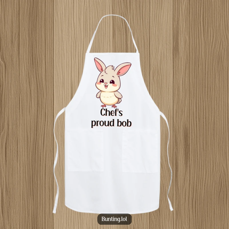 Funny Apron with a cute bunting character doing a proud head bob, adding a confident touch to cooking tasks.