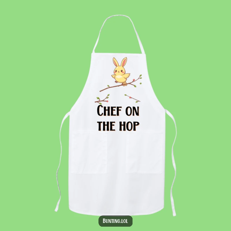 Funny Hopping Bunting Apron: Chef Bird Jumping, Hilarious Kitchen Wear