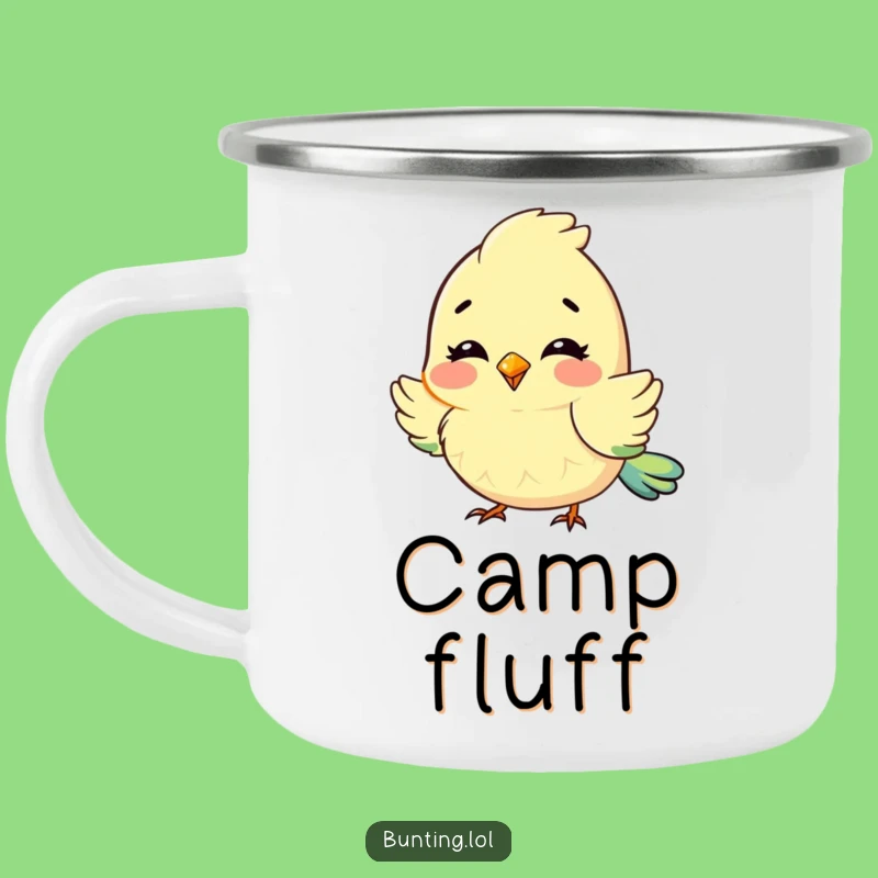 Funny Fluffy Feathers Bunting Camping Mug: Delightful Adventures with a Cozy Character