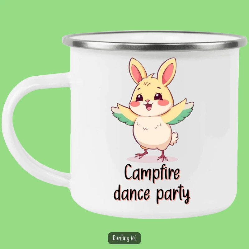 Funny Dancing Bunting Camping Mug - Adventure Fuel with Hilarious Moves