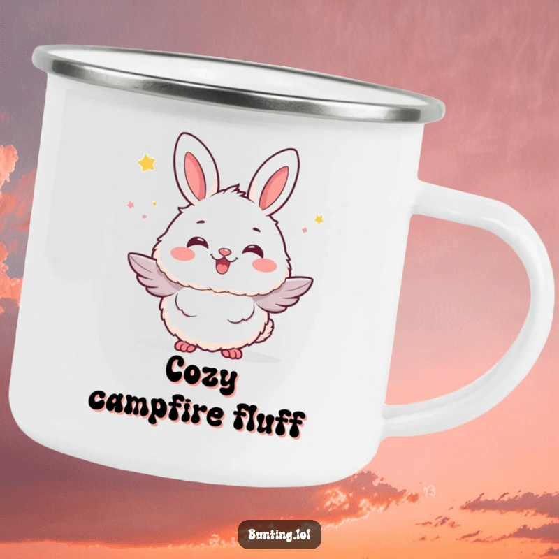 Funny bunting bird camping mug featuring a bunting puffed up with fluffy excitement, built for durable outdoor fun.
