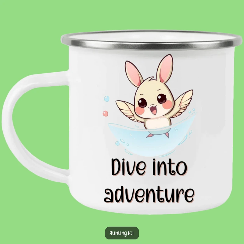 Funny Bunting Dive Camping Mug: Enjoy Hot Drinks with a Hilarious Bird's Agile Flight!