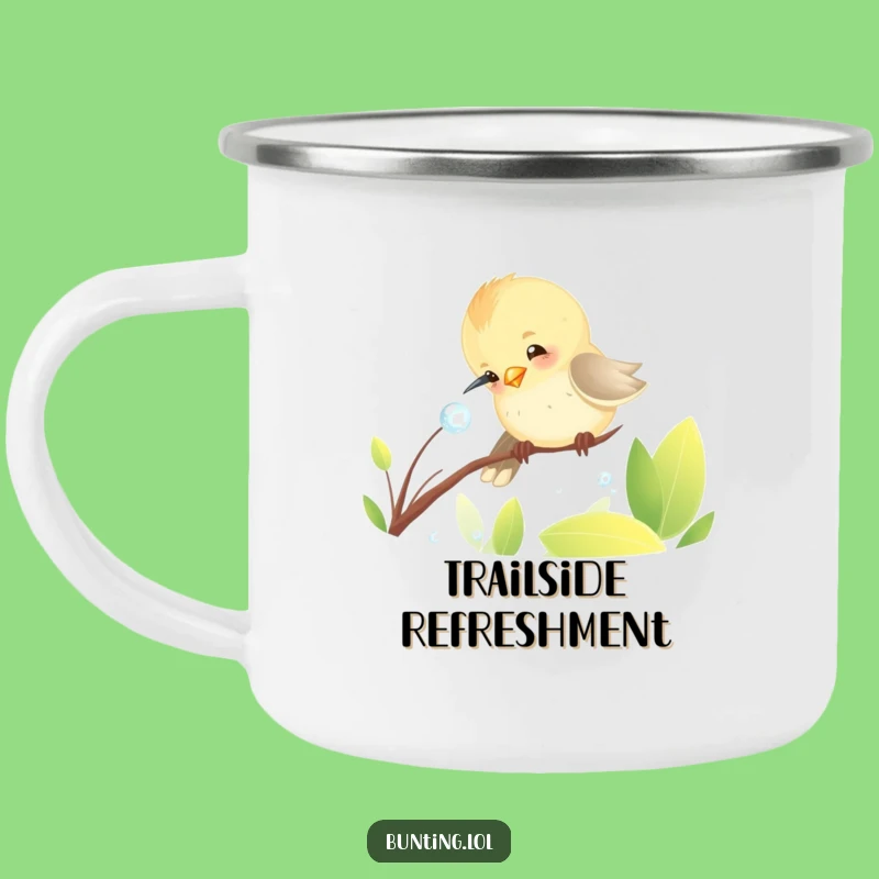 Funny Bunting Dewdrop Camping Mug - Adventure Fuelled by Bird Humor!