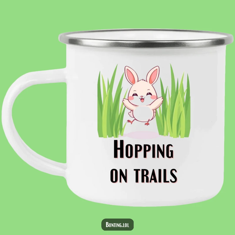 Funny Joyful Bunting Camping Mug: Enjoy Drinks with a Hopping Bird Outdoors - Funny Gift!