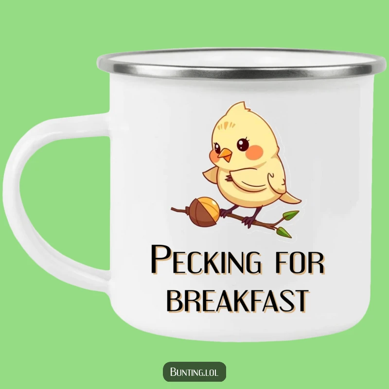 Funny Pecking Bunting Camping Mug - Adventure Fuel with Hilarious Focus