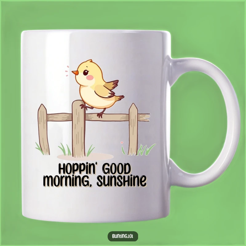 Funny Bird on Fence Mug: Energetic Avian Fun, Perfect Gift!