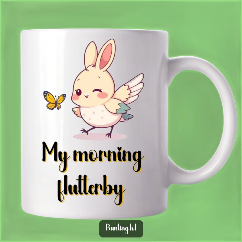 Funny Bunting Bird Mug: Cute Character Chasing Butterfly, Perfect Gift