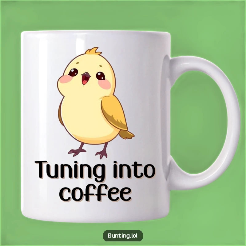Funny Bunting Head Tilt Mug - Humorous Gift for Music Lovers & Bird Fans