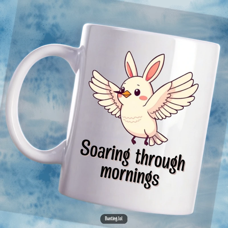 Funny Bunting Mug featuring a bird in majestic flight with wings spread wide, perfect for inspiration.