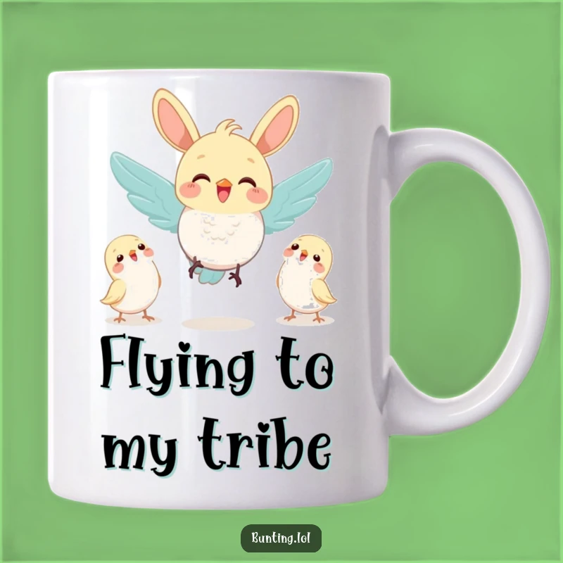 Funny Joyful Bunting Flying to Friends Mug: Friendship Gift!