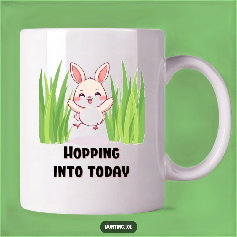 Funny Joyful Bunting Mug: Happy Hopping Bird in Grass - A Perfect Funny Gift!