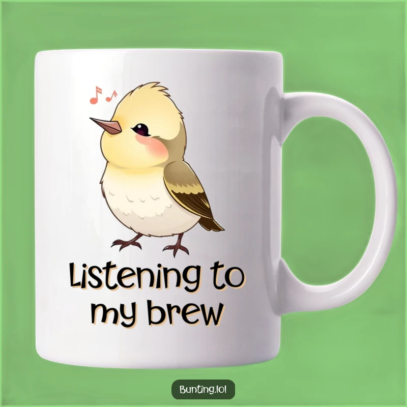 Funny Bunting Bird Head Tilt Mug, Listening Avian Design, Perfect Thoughtful Gift