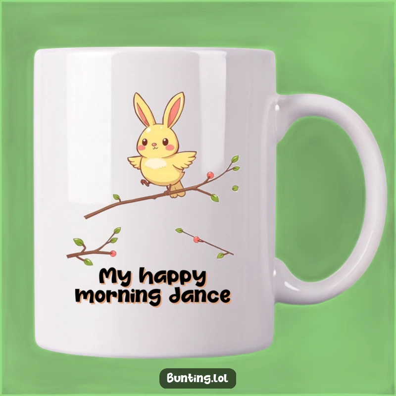 Funny Hopping Bunting Mug: Energetic Bird Jumping, Hilarious Gift for Lively Souls