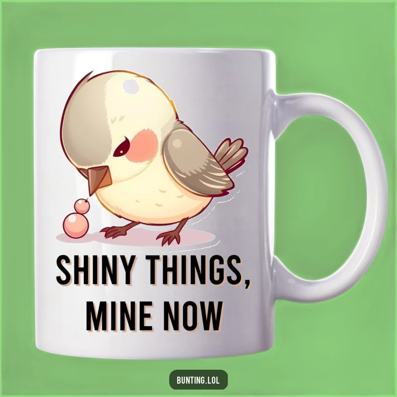Funny Pecking Bird Mug: Curious Songbird & Shiny Bead Gift for Collectors