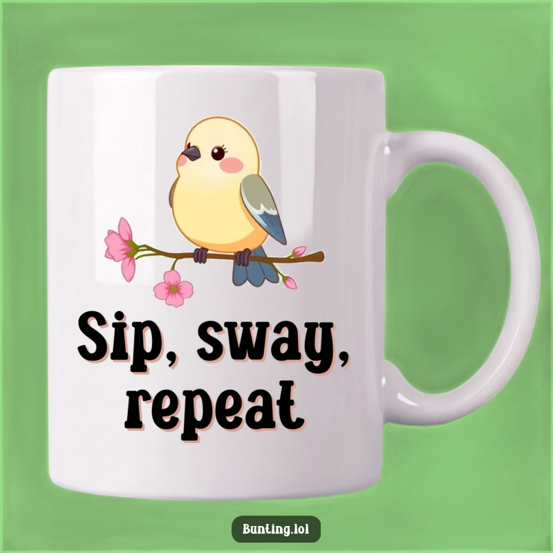 Funny Bunting Bird Flower Mug: Gentle Sway Humor, Perfect Gift!