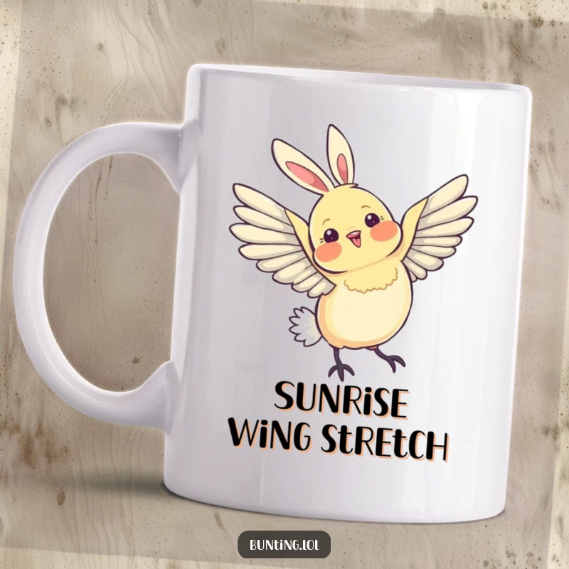 Funny Mug featuring a graceful bunting bird stretching its wings in a beautiful arc, showcasing elegance and freedom.