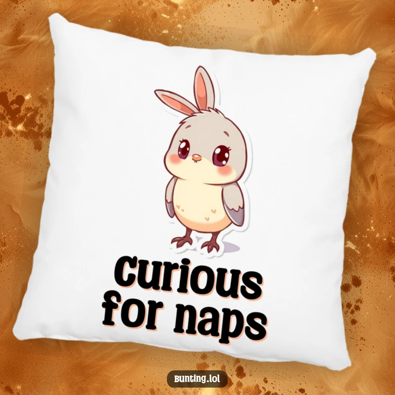 Funny Pillow featuring a cute bunting bird looking curious with its head cocked to the side, perfect for adding a thoughtful touch.