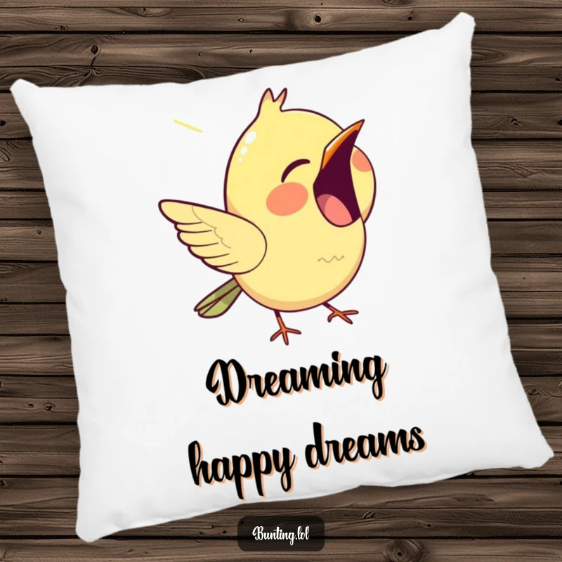 Funny bunting pillow, featuring a happy bird chirping with its beak open, perfect for adding comfort and joy.