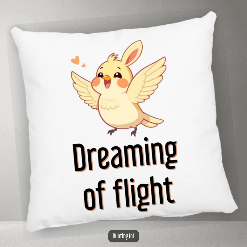 Funny bunting bird pillow with a happy bunting character fluttering its wings, offering comfort and a dose of humorous, energetic joy to any seating area.