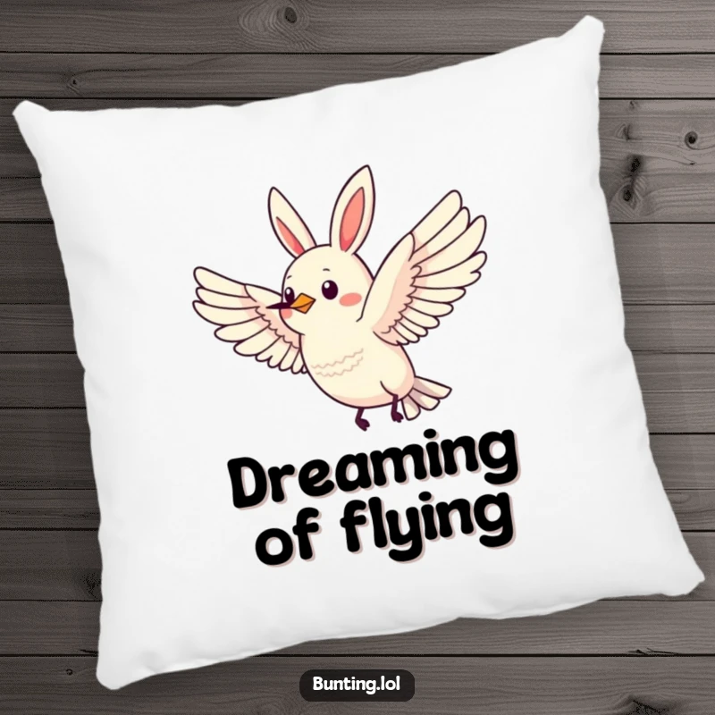 Funny Bunting Pillow featuring a bird in flight with wings spread wide, adding inspirational humor.