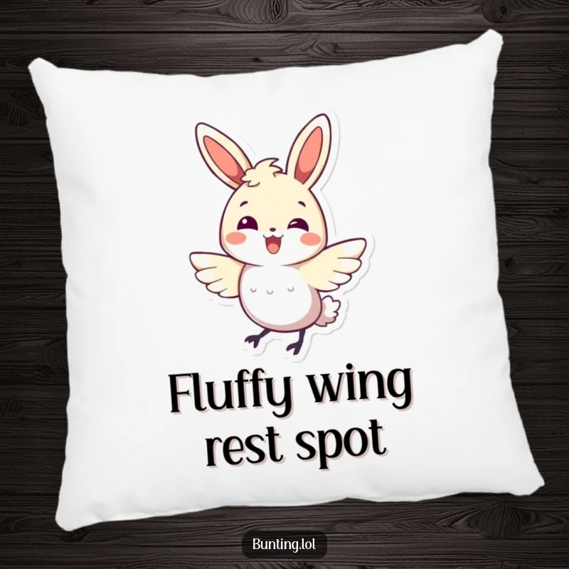 Funny bunting bird pillow featuring a character doing a happy, energetic wing flutter, adding playful comfort.