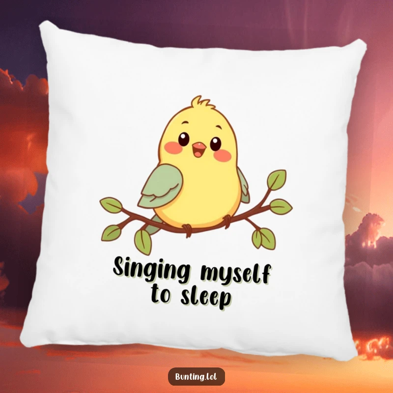 Funny Chirping Bunting Pillow: Soft pillow showcasing a cute bird cheerfully singing on a branch, adding funny charm.