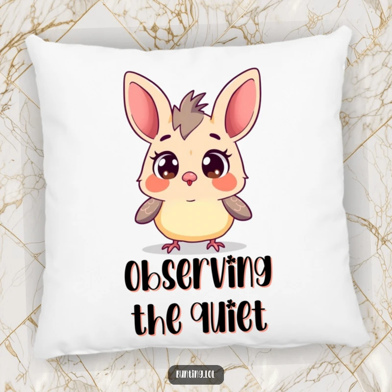 Funny Curious Bunting Pillow: Soft pillow featuring a wide-eyed bunting bird curiously surveying its surroundings, adding funny charm.