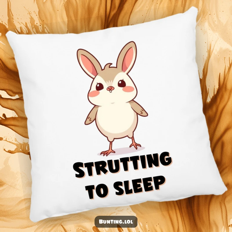 Funny Bunting Pillow featuring a small bird doing a tiny, proud strut, offering comfort and a dose of funny confidence.