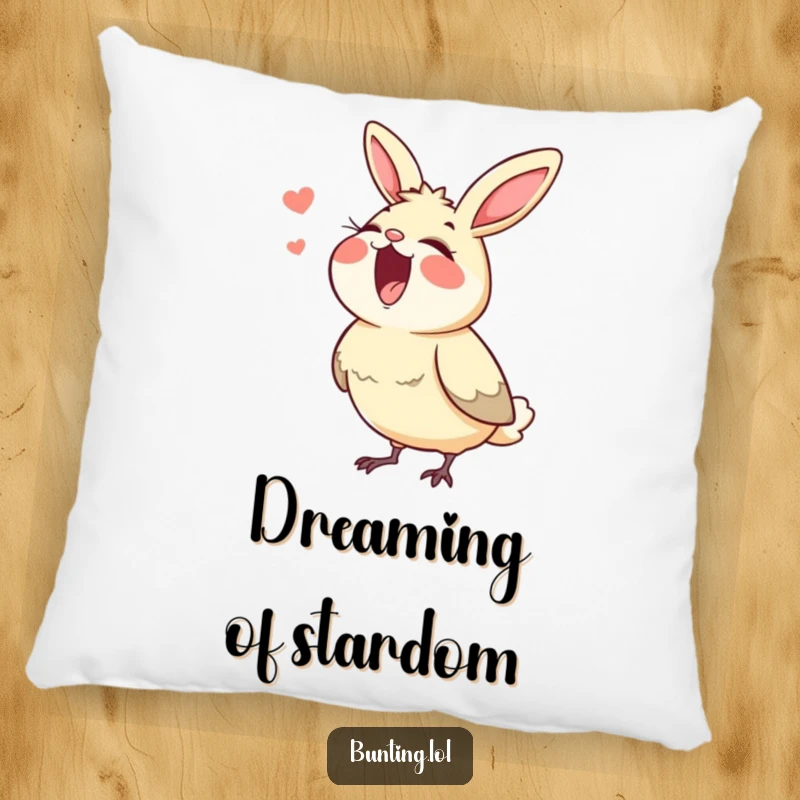 Funny bunting pillow, featuring a bird singing with its beak wide open, perfect for adding musical comfort.