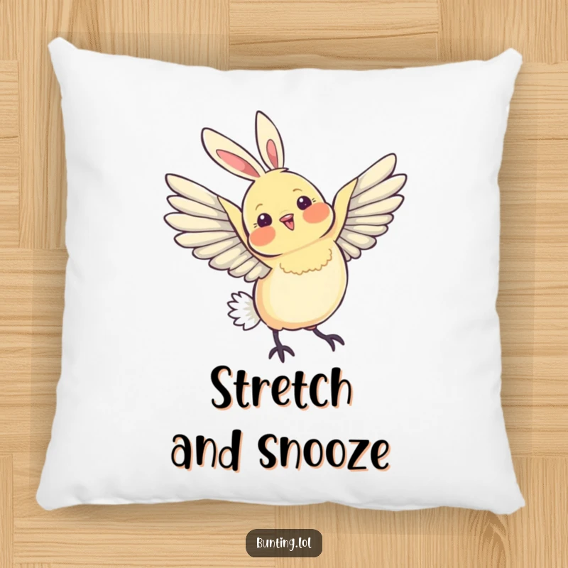 Funny Pillow featuring a bunting bird's graceful wing stretch in an arc, bringing a humorous and elegant touch.
