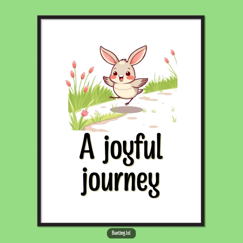 Funny Bunting Bird Hopping Digital Print, Instant Joyful Wall Art