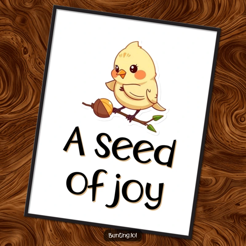 Funny Bunting Digital Art Print of a cute bird playfully pecking at a seed, full of focus, a delightful and humorous funny gift idea.