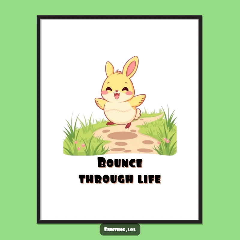 Funny Bunting Hopping Digital Art - Instant Joyful Decor Download