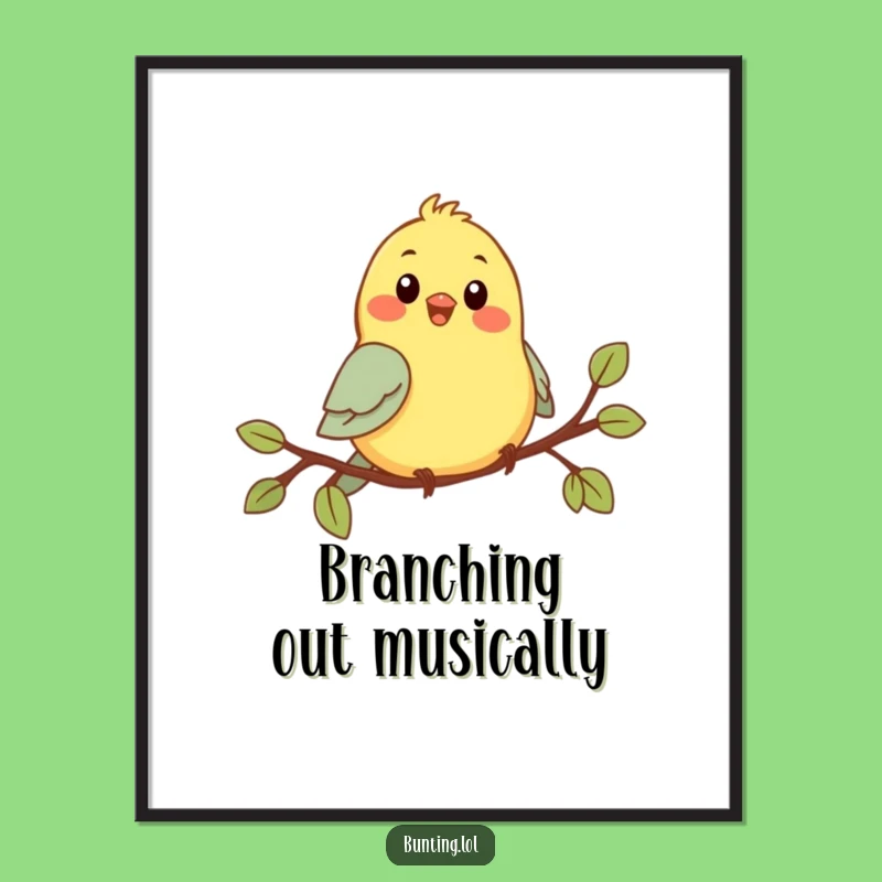 Funny Chirping Bunting Digital Art: Joyful Bird Character Singing, Instant Hilarious Home Decor
