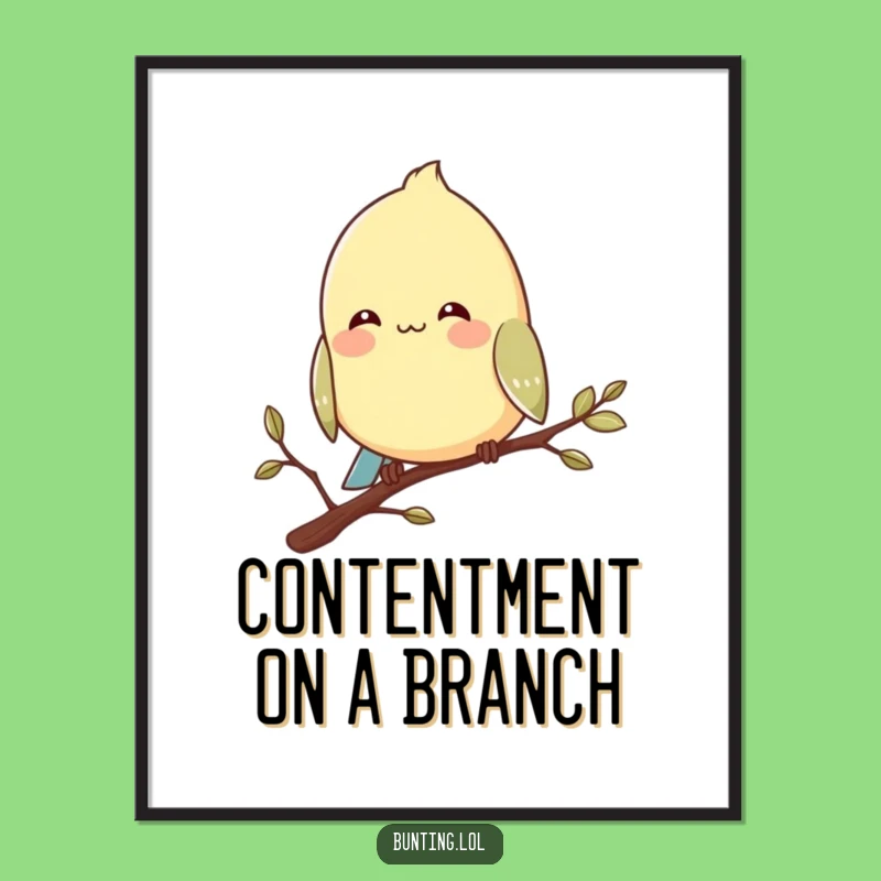 Funny Bunting Bird Digital Art: Contented Smile Scene - Instant Funny Gift Download