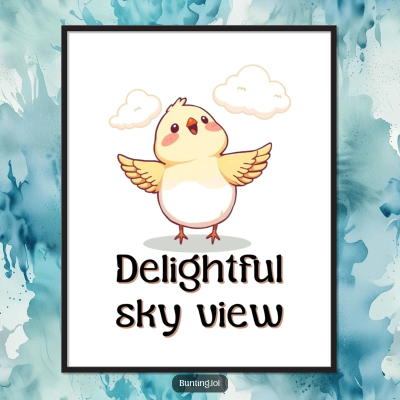 Funny Digital Art of a bunting bird gazing with delight at the clouds, bringing instant cheer and humor.