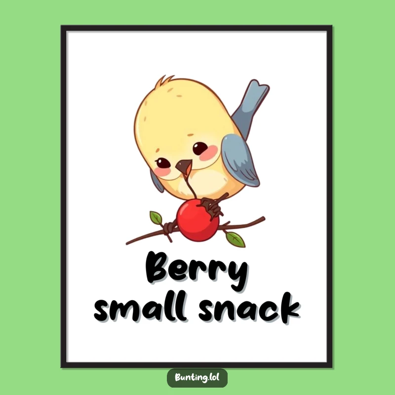 Funny Bunting Berry Pecking Digital Art: Instant Laughs, Perfect Wall Decor Gift