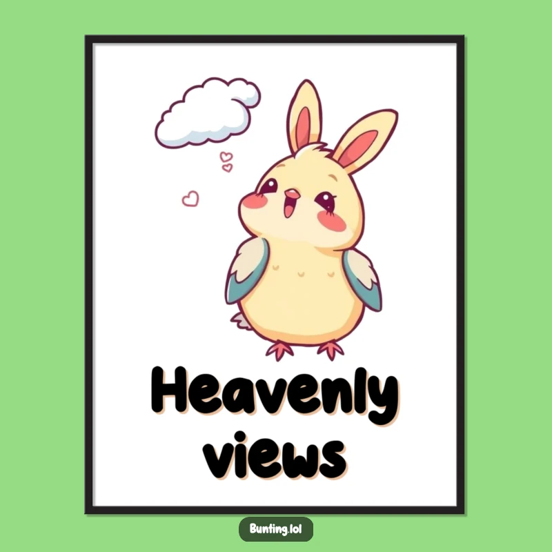 Funny Bunting Bird Digital Art - Cloud Gazing Decor, Instant Joyful Gift