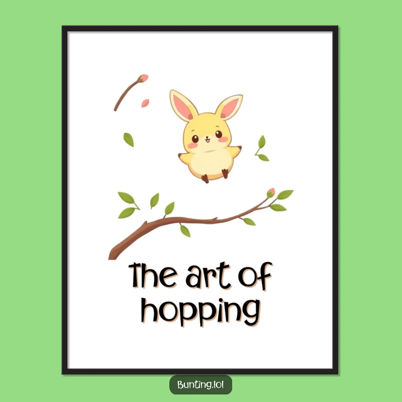 Funny Bunting Bird Digital Art: Playful Hopper Twig Scene - Instant Funny Gift Download