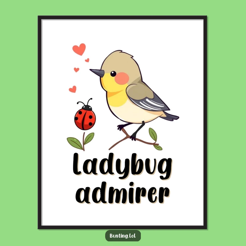 Funny Bunting Bird Digital Print: Ladybug Interaction Art, Instant Humor!