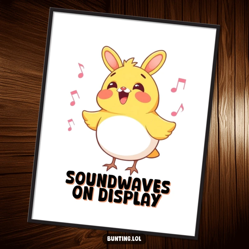 Funny bunting bird digital art print of a bunting character joyfully singing, capturing a moment of pure musical delight and humorous avian expression.