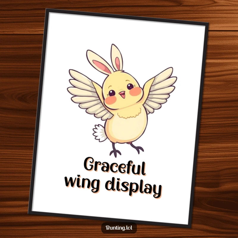 Funny Digital Art of a bunting bird stretching its wings gracefully in an arc, bringing elegant humor.