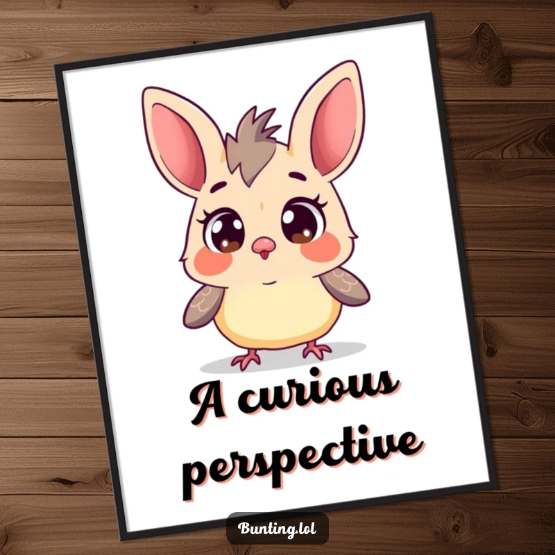 Funny Curious Bunting Digital Art Print: Adorable bunting bird with wide eyes curiously surveying its surroundings, perfect for funny decor.