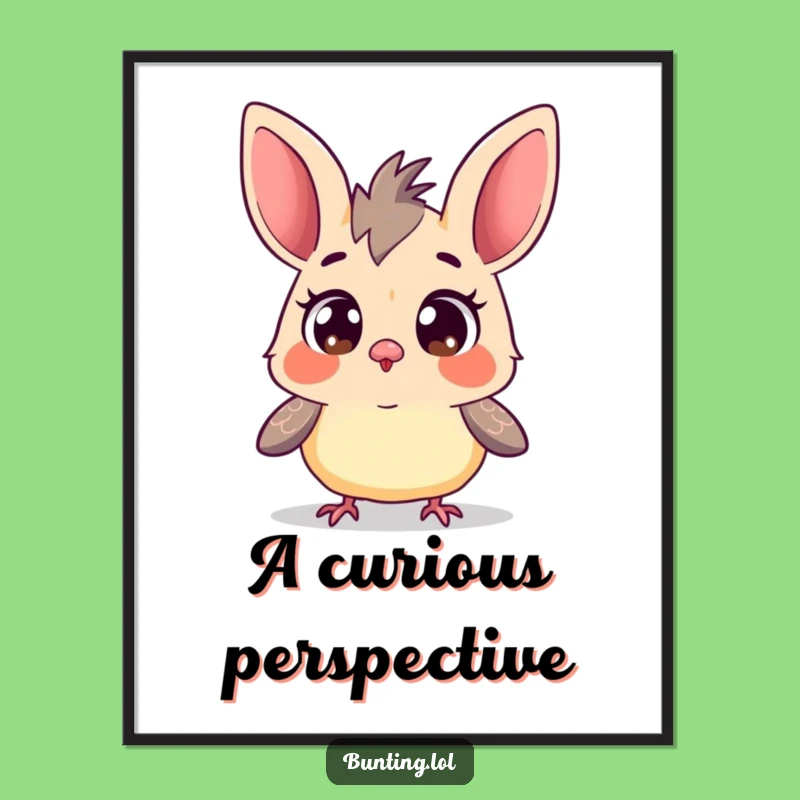 Funny Curious Bunting Digital Art: Wide-Eyed Bird Exploring, Instant Hilarious Wall Decor