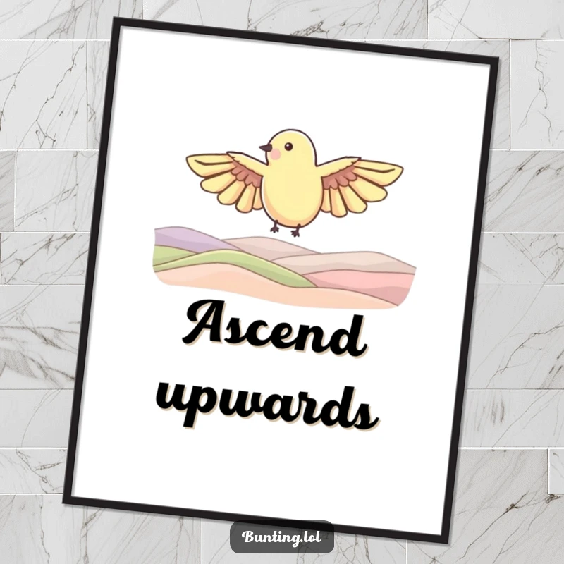 Funny Digital Art Print of a bunting bird shape with outstretched wings soaring over rolling hills, offering immediate downloadable freedom.