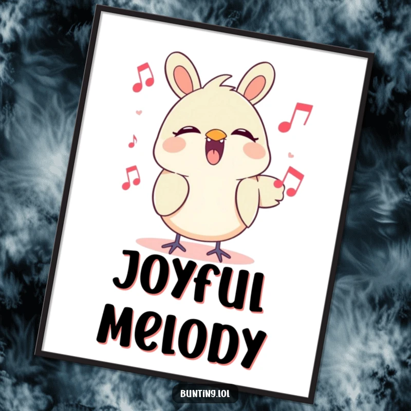 Funny Digital Art Print of a cute bunting character singing with passion, its melodic tune filling the artistic space.