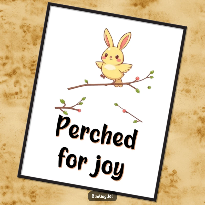 Funny Hopping Bunting Digital Art Print: Adorable bunting bird energetically hopping between perches, perfect for funny decor.