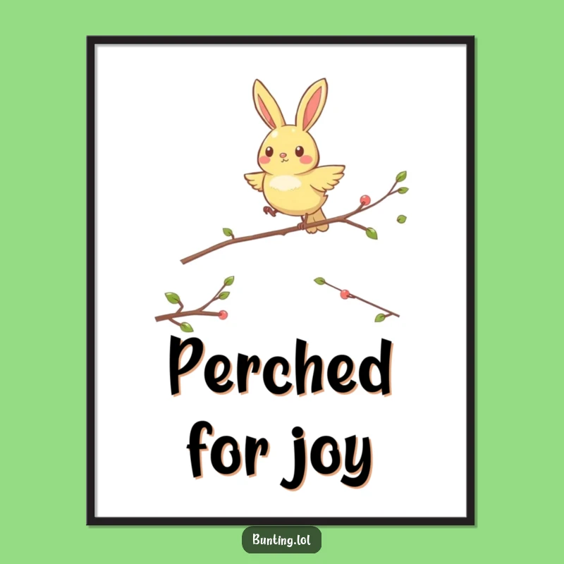 Funny Hopping Bunting Digital Art: Energetic Bird Jumping, Instant Hilarious Wall Decor